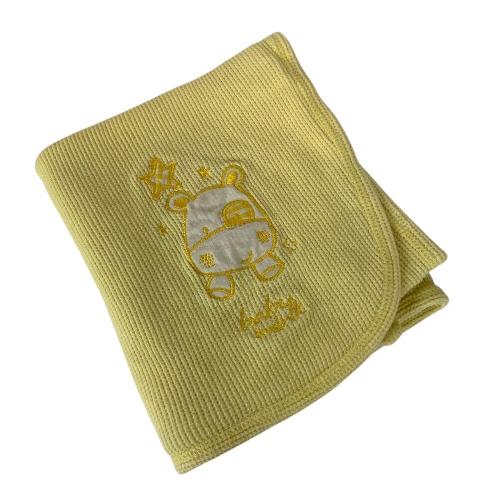 Baby Mink Thermal Baby Blanket Yellow Cotton 33x36 Embroidered Hippo Design